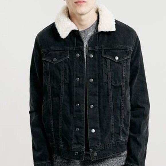 Topman Black Borg Denim Jacket Size M - Picture 1 of 10